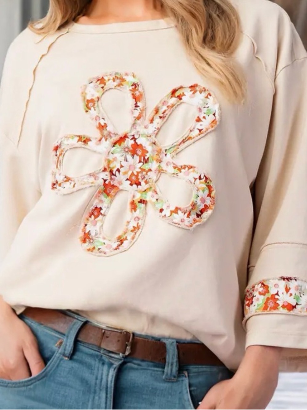 Floral Appliqué Sweatshirt Top